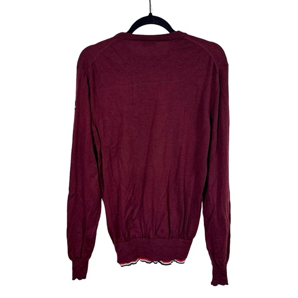 MONCLER Maglione Tricot Girocollo Logo Patch 100% Wool Jumper Sweater Burgundy - Picture 7 of 16